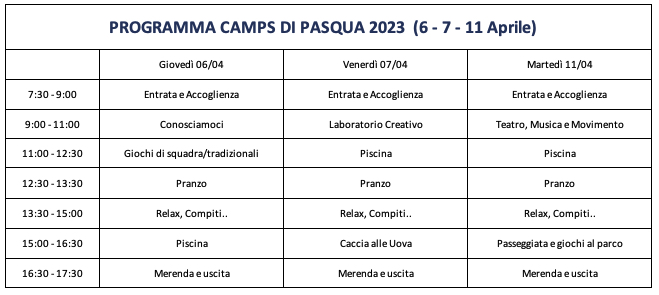 Programma Camp Pasqua Ozzano - 2023